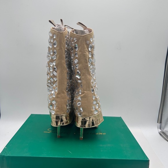 Lauren Lorraine Hana Gold Sparkle Embellished Rhinestone Western Boots Size 8.5 - Picture 7 of 9
